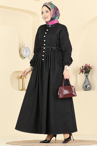 moda selvim الفستان أسود 111ZNE1011 - Thumbnail