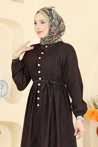 moda selvim الفستان بني 111ZNE1011 - Thumbnail