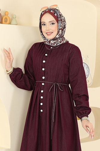 moda selvim Dress 111ZNE1011 Burgundy - Thumbnail