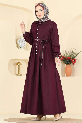 moda selvim الفستان خمري 111ZNE1011 - Thumbnail