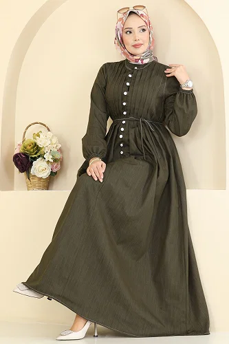 moda selvim Dress 111ZNE1011 Khaki - Thumbnail