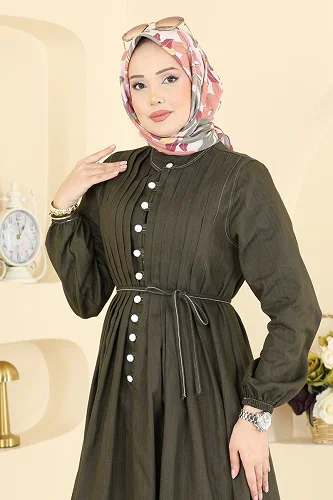 moda selvim Dress 111ZNE1011 Khaki - Thumbnail