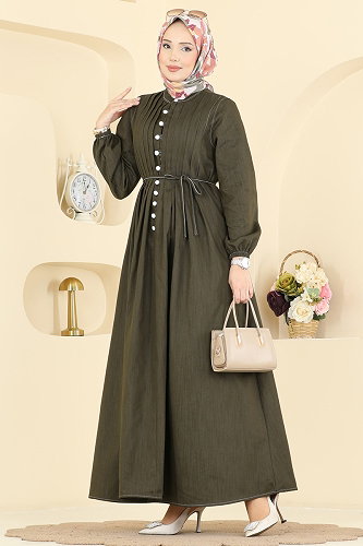 moda selvim الفستان اخضر عفني 111ZNE1011 - Thumbnail