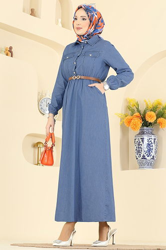 moda selvim Dress 1120MSA980 Light Denim - Thumbnail