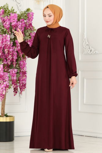 moda selvim Dress 1121BG354 Burgundy - Thumbnail