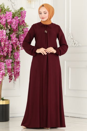 moda selvim Dress 1121BG354 Burgundy - Thumbnail