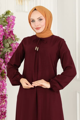 moda selvim Dress 1121BG354 Burgundy - Thumbnail