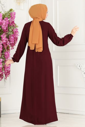 moda selvim Dress 1121BG354 Burgundy - Thumbnail