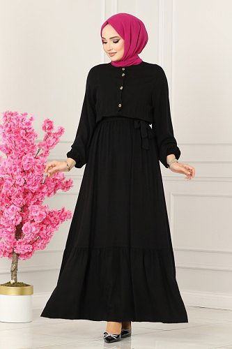 moda selvim Dress 1122BG354 Black - Thumbnail