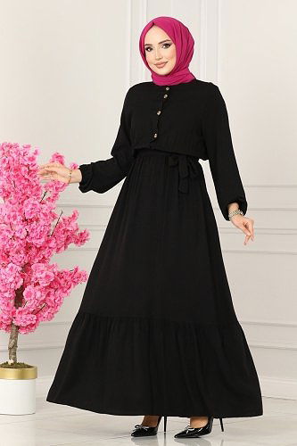 moda selvim Dress 1122BG354 Black - Thumbnail