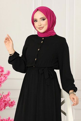 moda selvim Dress 1122BG354 Black - Thumbnail