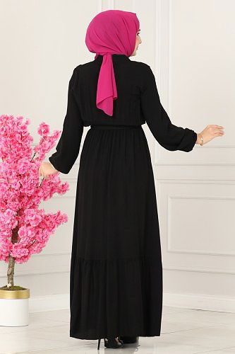 moda selvim Dress 1122BG354 Black - Thumbnail