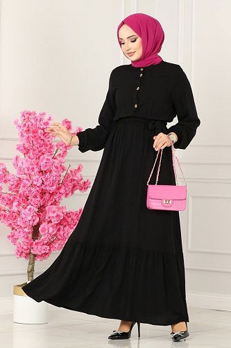 moda selvim Dress 1122BG354 Black - Thumbnail