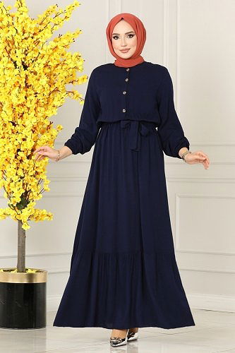 moda selvim Dress 1122BG354 Navy Blue - Thumbnail