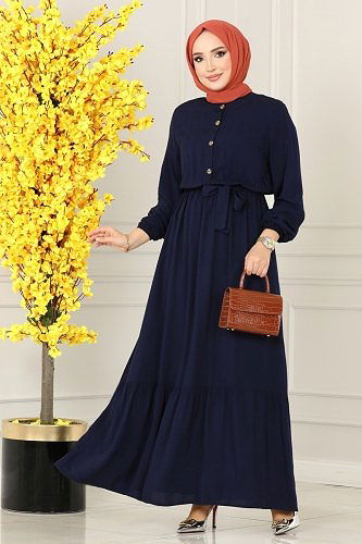 moda selvim Dress 1122BG354 Navy Blue - Thumbnail