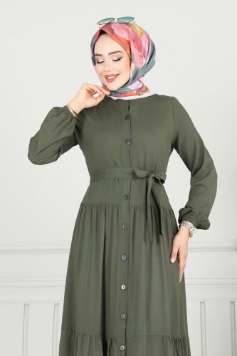 moda selvim Dress 1124BG354 Khaki - Thumbnail