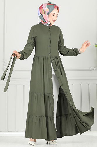 moda selvim الفستان اخضر عفني 1124BG354 - Thumbnail