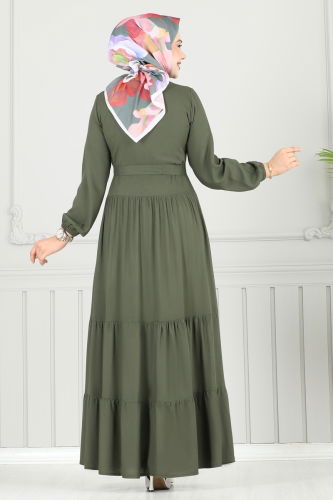moda selvim الفستان اخضر عفني 1124BG354 - Thumbnail