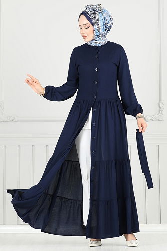 moda selvim Dress 1124BG354 Navy Blue - Thumbnail
