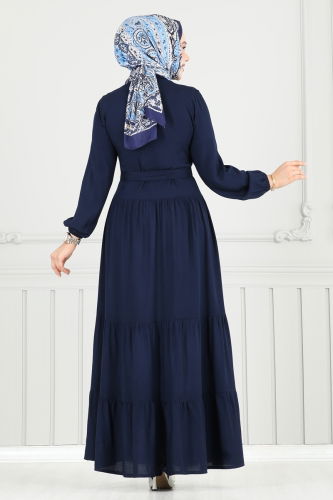 moda selvim Dress 1124BG354 Navy Blue - Thumbnail