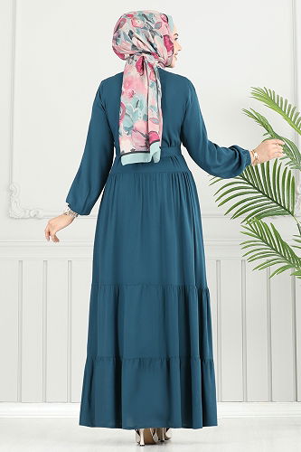 moda selvim Dress 1124BG354 Petroleum - Thumbnail