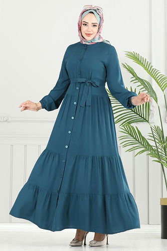 moda selvim الفستان بترولي 1124BG354 - Thumbnail