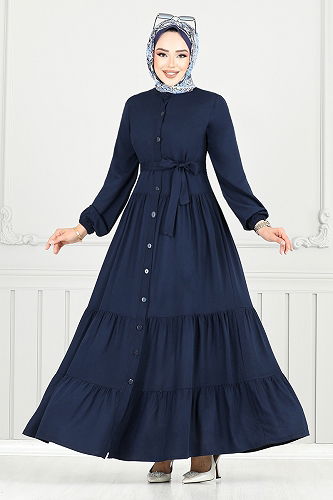 moda selvim الفستان كحلي 1124BGS895-M - Thumbnail