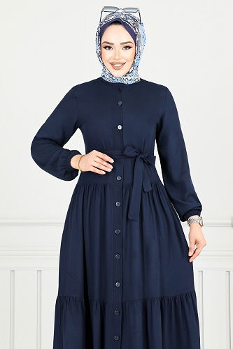 moda selvim الفستان كحلي 1124BGS895-M - Thumbnail