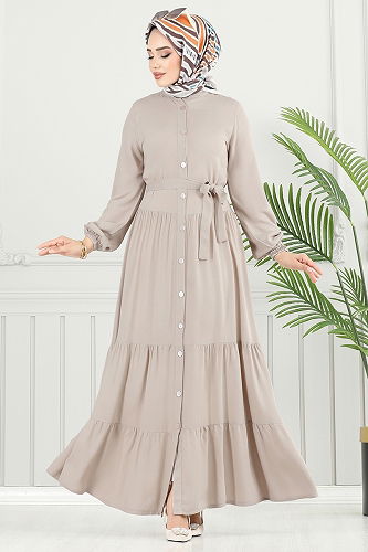 moda selvim الفستان بيج 1124BGS895-M - Thumbnail