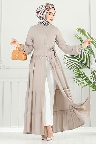 moda selvim الفستان بيج 1124BGS895-M - Thumbnail