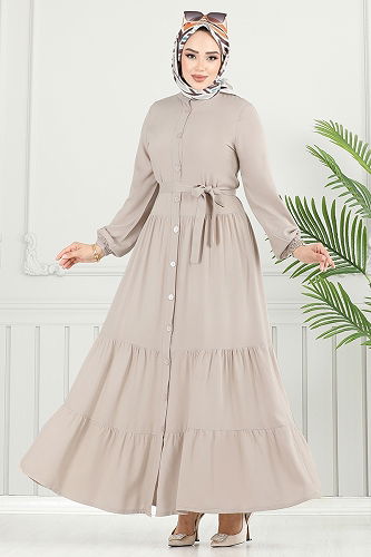 moda selvim الفستان بيج 1124BGS895-M - Thumbnail