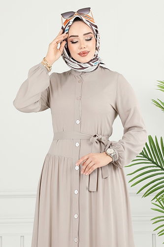moda selvim الفستان بيج 1124BGS895-M - Thumbnail