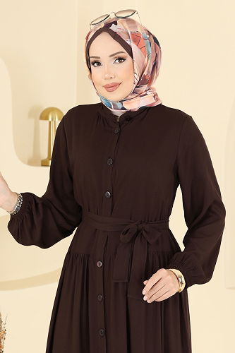 moda selvim الفستان بني 1124ERK1158 - Thumbnail