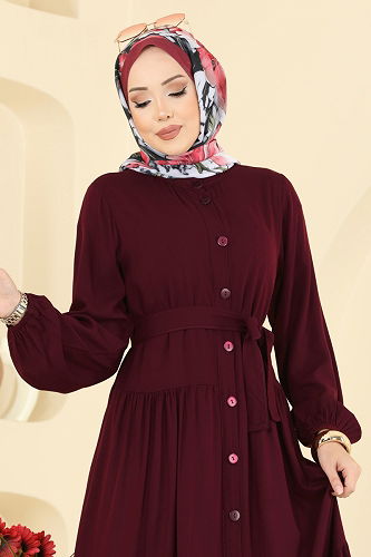 moda selvim Dress 1124ERK1158 Burgundy - Thumbnail