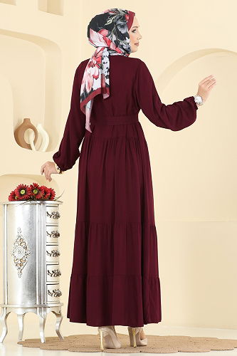 moda selvim Dress 1124ERK1158 Burgundy - Thumbnail