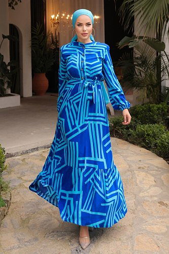 moda selvim Dress 1125BG354 Saxe - Thumbnail