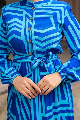 moda selvim الفستان نيلي 1125BG354 - Thumbnail