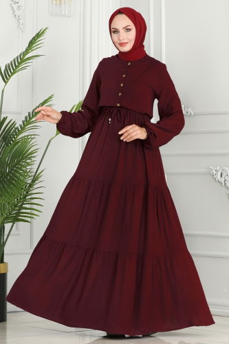 moda selvim Dress 1126BG354 Burgundy - Thumbnail