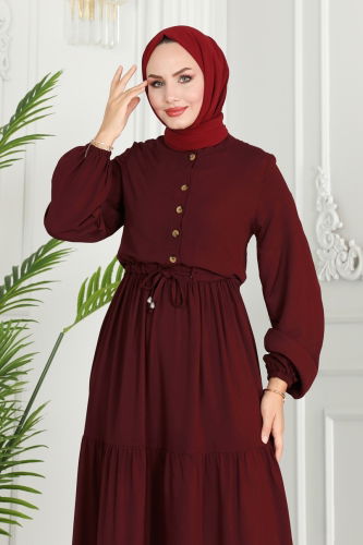 moda selvim Dress 1126BG354 Burgundy - Thumbnail