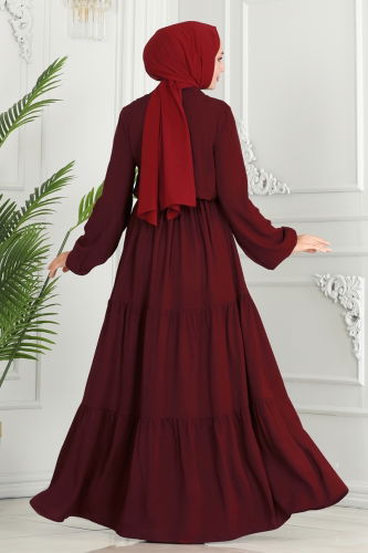 moda selvim Dress 1126BG354 Burgundy - Thumbnail