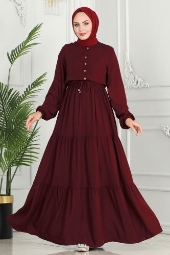 moda selvim Dress 1126BG354 Burgundy - Thumbnail