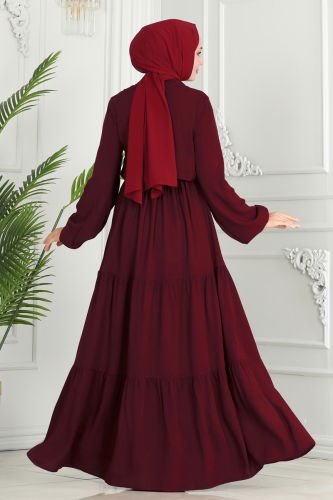 moda selvim Dress 1126BG354 Burgundy - Thumbnail
