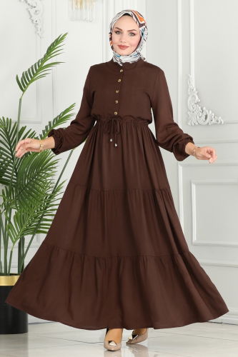 moda selvim Dress 1126BG354 Brown - Thumbnail