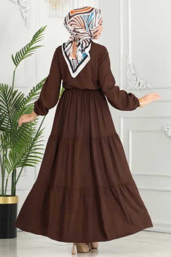 moda selvim Dress 1126BG354 Brown - Thumbnail