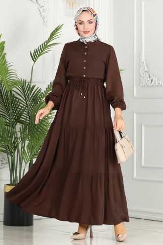 moda selvim Dress 1126BG354 Brown - Thumbnail