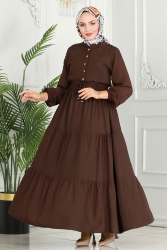 moda selvim Dress 1126BG354 Brown - Thumbnail