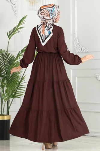 moda selvim الفستان بني 1126BG354 - Thumbnail