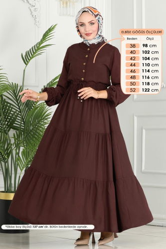 moda selvim الفستان بني 1126BG354 - Thumbnail