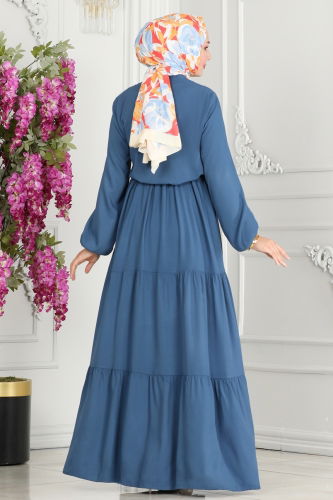 moda selvim Dress 1126BG354 Indigo - Thumbnail