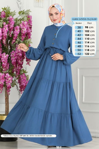 moda selvim Dress 1126BG354 Indigo - Thumbnail